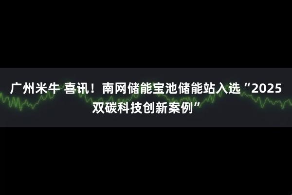 广州米牛 喜讯！南网储能宝池储能站入选“2025双碳科技创新案例”